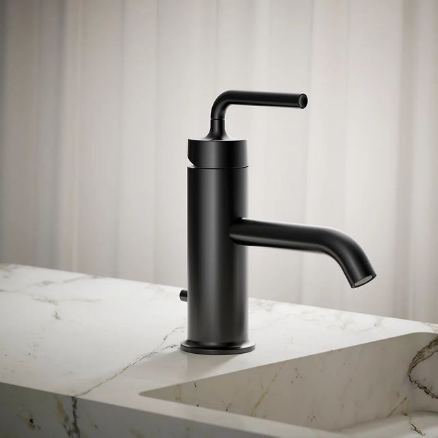 KOHLER® Purist® Matte Black Single-Handle Bathroom Sink Faucet with Straight Lever Handle-3