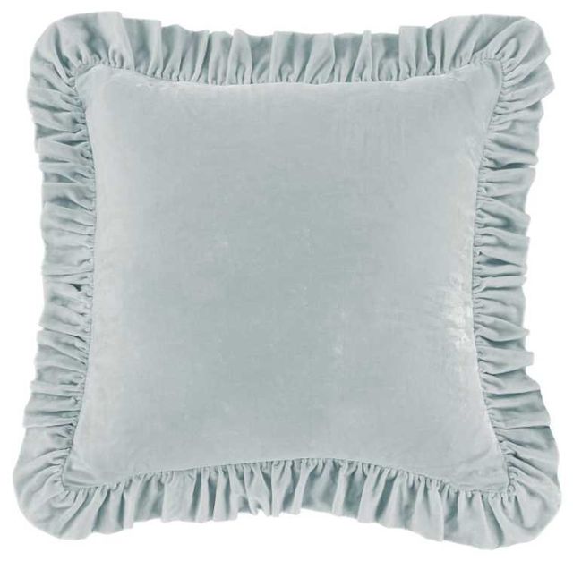 HiEnd Accents Stella Icy Blue Faux Silk Velvet Ruffled Euro Sham-0