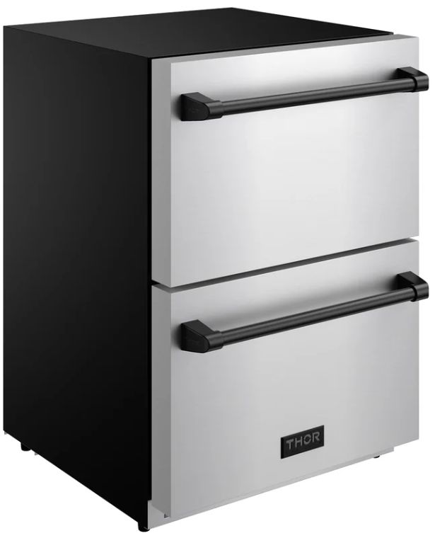 Thor Kitchen® Gordon Ramsay 24" 5.4 Cu. Ft. Stainless Steel Outdoor Under-Counter Refrigerator with Black Handle-2