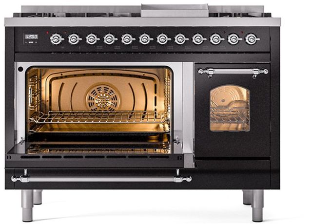 Ilve® Nostalgie II Series 48" Glossy Black Pro Style Dual Fuel Range-3