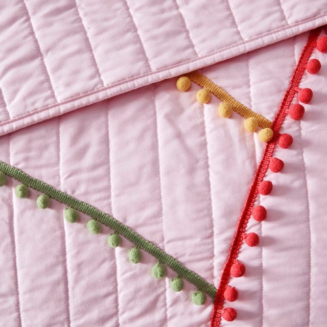 Olliix by Mi Zone Juniper Pink Full/Queen Rainbow Coverlet Set With Pompom Trim-4