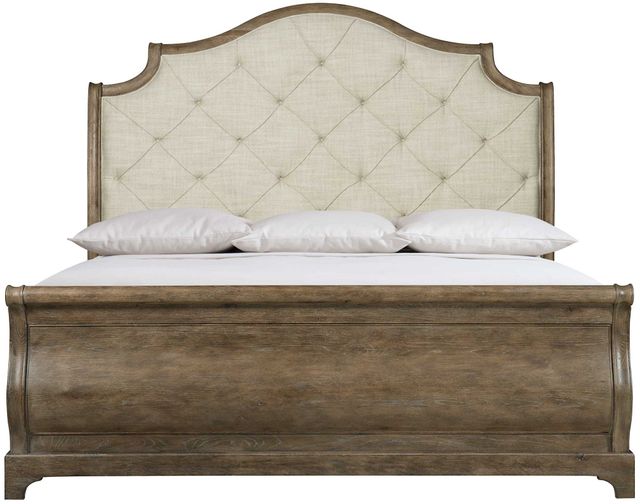 Bernhardt Rustic Patina Upholstered Queen Sleigh Bed-0