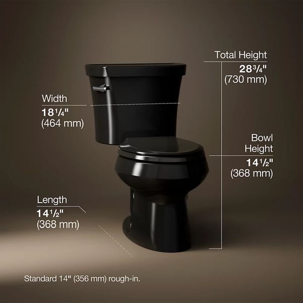 KOHLER® Wellworth® Black 2-Piece Elongated Toilet, 1.28 Gpf-4
