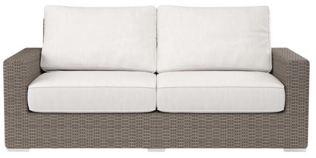 Sunset West Coronado Driftwood Resin Wicker Outdoor Loveseat with Canvas Flax Cushion-1