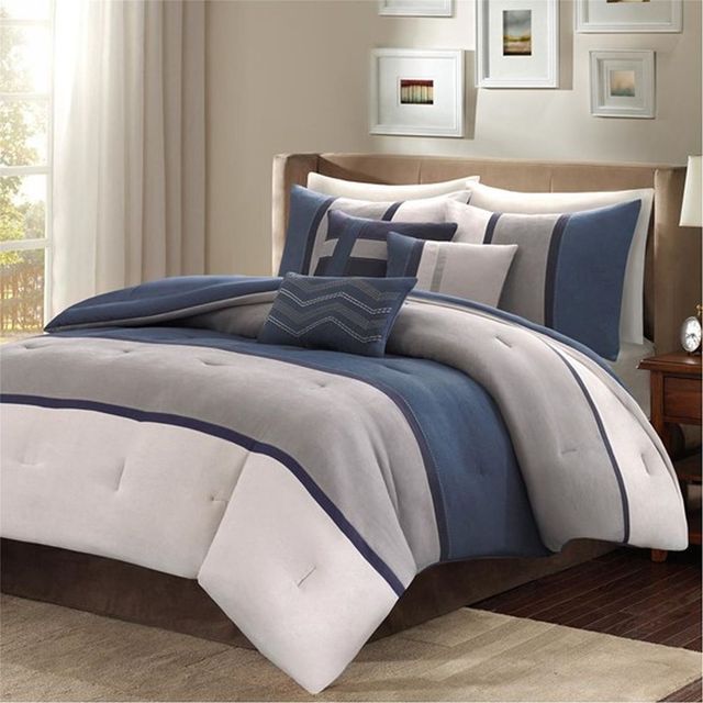 Olliix by Madison Park Blue Queen Palisades 7 Piece Faux Suede Comforter Set-2