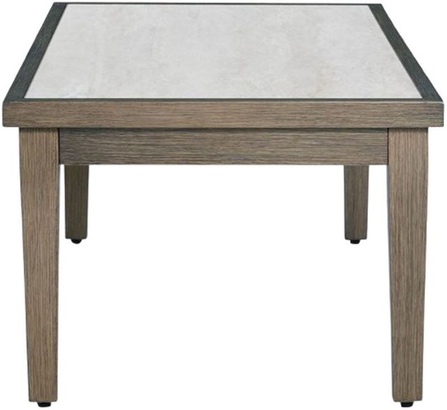 Signature Design by Ashley® Rainier Ranch Beige Aluminum/Stone Outdoor Coffee Table with Brown Base-2