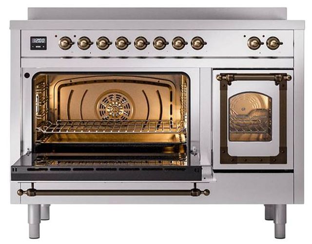 Ilve® Nostalgie II Noblesse 48'' Stainless Steel Pro Style Induction Range with Burnished Trim-3