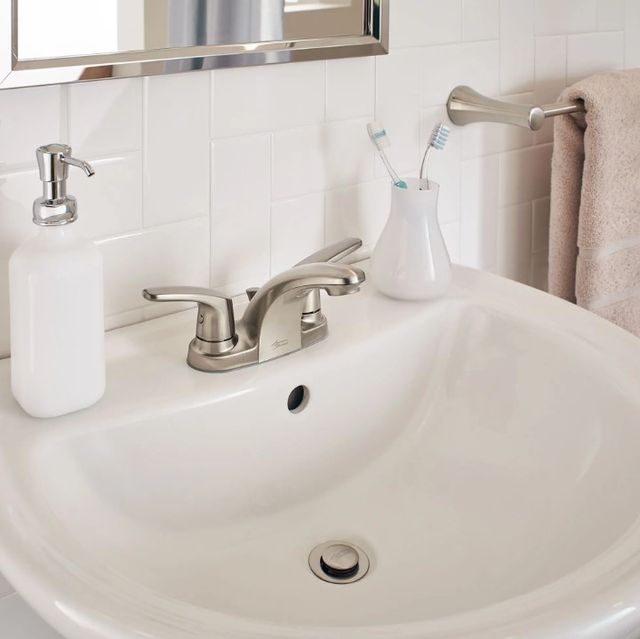 American Standard Colony® PRO Brushed Nickel 4" Centerset 2-Handle Bathroom Faucet Less Drain with Lever Handles-1