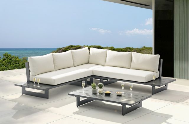 Meridian Furniture Maldives 3-Piece Cream/Gray Aluminum/Fabric Outdoor Modular Sectional-4