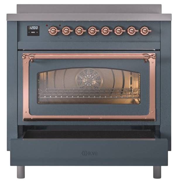 Ilve® Nostalgie II Noblesse 36'' Blue Gray Pro Style Induction Range with Copper Trim-3