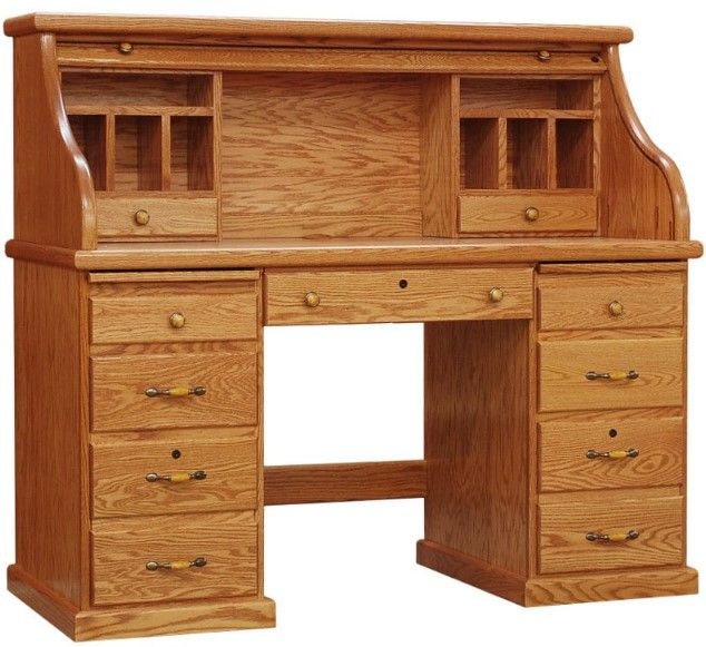 Wolfcraft Furniture Classic Brown 54'' Office Desk with Split Cubby Roll Top-0