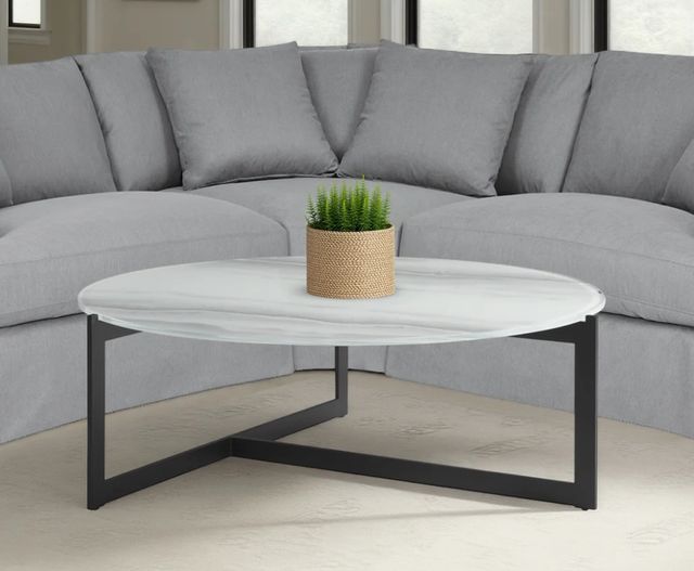 Armen Living Krike White Flow Gold Glass Top Coffee Table with Black Base-1