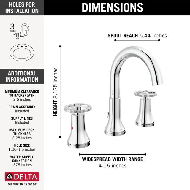 Delta Trinsic® Chrome 8" 2-Handle Wheel Widespread Bathroom Faucet-3