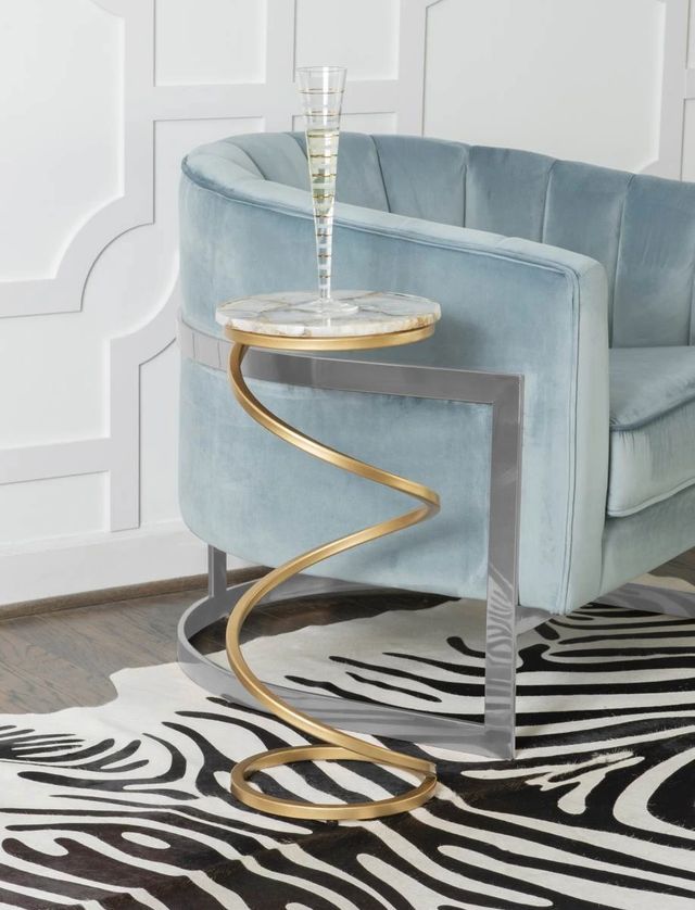 Powell® Gynn Gray Spiral Drink Table with Gold Base-3