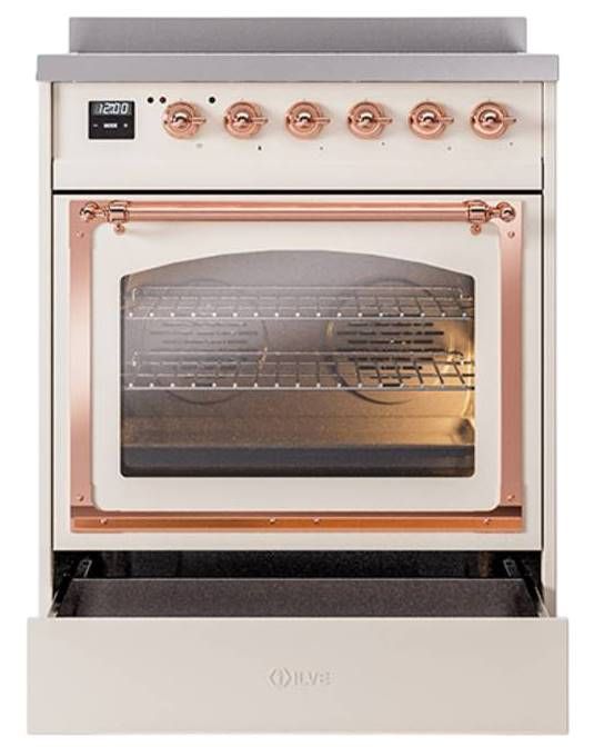 Ilve® Nostalgie II Noblesse 30'' Antique White Pro Style Induction Range with Copper Trim-3