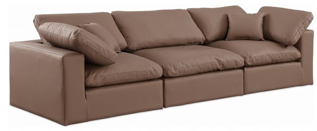 Meridian Furniture Comfy 3-Piece Brown Vegan Leather Modular Sofa-0
