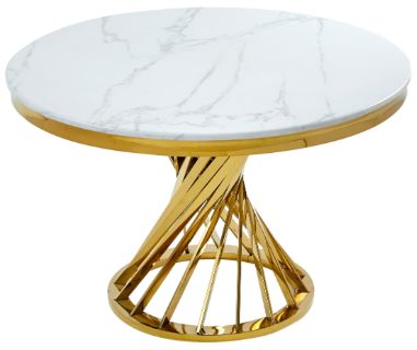 Mazin Furniture Venus White Round Dining Table with Gold Base-1