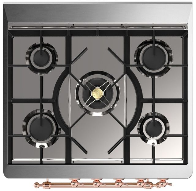Ilve® Majestic III 30" Custom Pro Style Dual Fuel Liquid Propane Range with 5 Black Brass Burners and Copper Trim-2