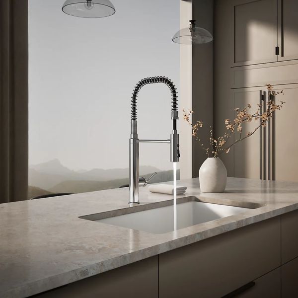 KOHLER® Purist® Polished Chrome Semi-Professional Kitchen Sink Faucet with 3-Function Sprayhead-2