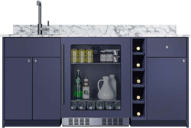 Summit® TurnKey Oasis 69" Midnight Navy Wet Bar with 4.6 Cu. Ft. Built-In Beverage Center and Stainless Steel Sink with Faucet-0