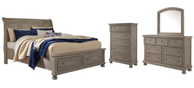 Signature Design by Ashley® Lettner 4-Piece Light Gray California King Sleigh Bed Set-0