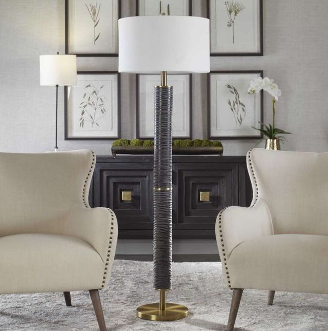 Uttermost® Summit Antique Brass/Rustic Gray Black Floor Lamp-1