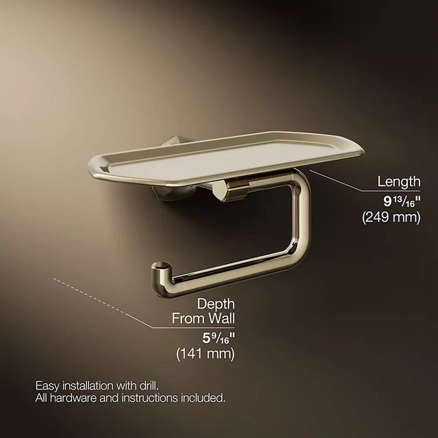 Kohler® Occasion® Vibrant French Gold Toilet Paper Holder with Tray -2