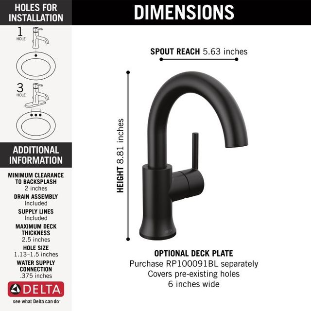 Delta Trinsic® Matte Black 9" Single Handle Lever Bathroom Faucet-3