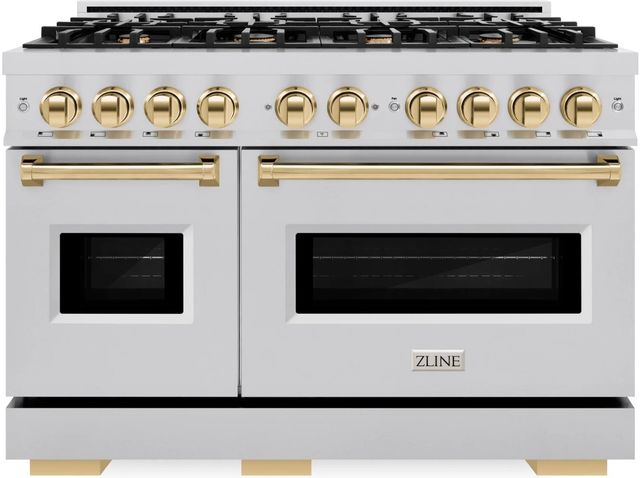 ZLINE Classic Autograph Edition 48" Stainless Steel Pro Style Dual Fuel Range with Polished Gold Accents-0