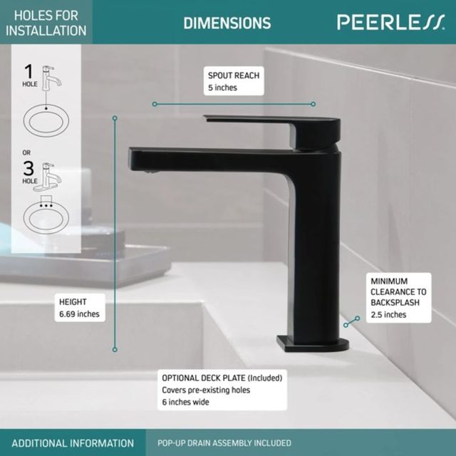 Peerless Xander® Matte Black 5" Single Handle Lavatory Faucet-3