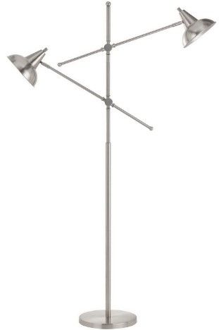 Cal® Lighting & Accessories Canterbury Brushed Steel Metal Adjustable Floor Lamp-0