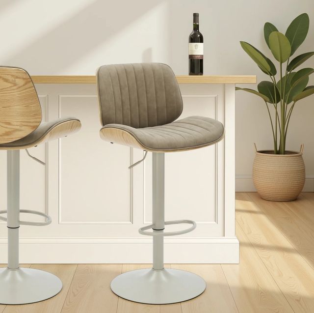 Armen Living Brock 4-Piece Ivory/Oak/Vintage Taupe Barstool Set-1