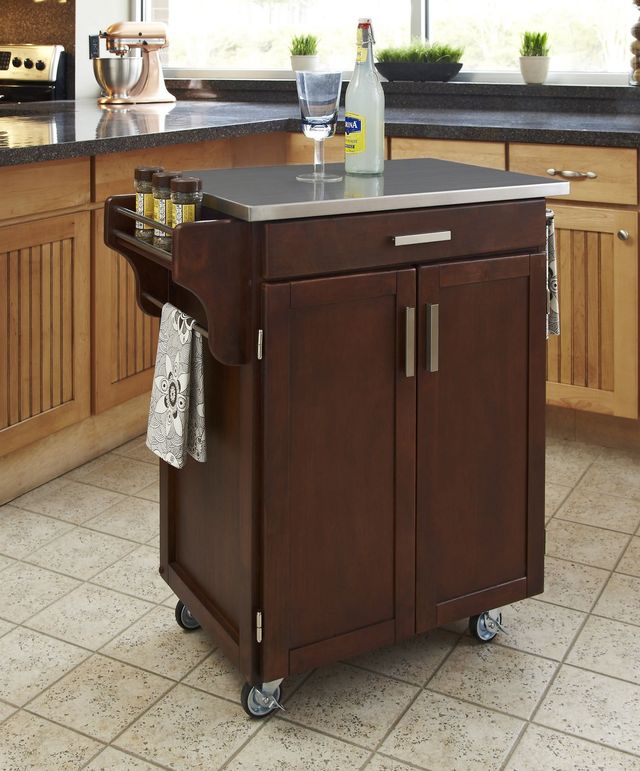 homestyles® Cuisine Cart Cherry/Stainless Steel Kitchen Cart-2