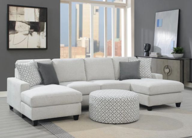 Emerald Home Walker Gray/White Round Ottoman-1