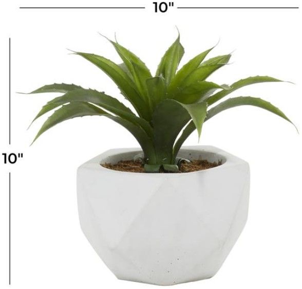 Deco Marche Green Faux Foliage Agave Artificial Plant with Realistic Leaves and White Ceramic Pot-1
