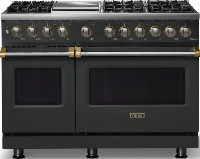 Viking® 5 Series 48" Antique Bronze Pro Style Dual Fuel (NG) Range with Brushed Brass Trim-0