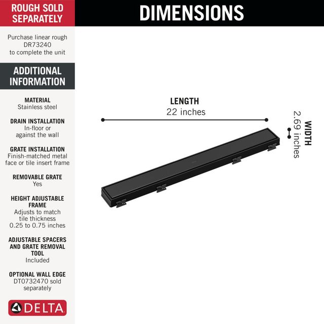 Delta Matte Black 24" Reversible Linear Shower Drain Trim-3