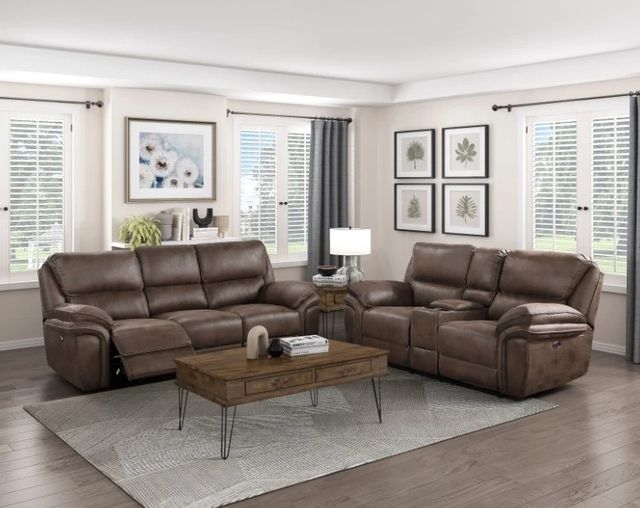 Homelegance® Proctor Brown Power Double Reclining Console Loveseat-1