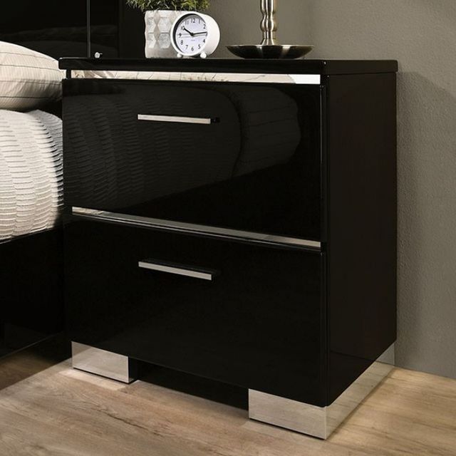 Furniture of America® Carlie Black/Chrome Nightstand-1