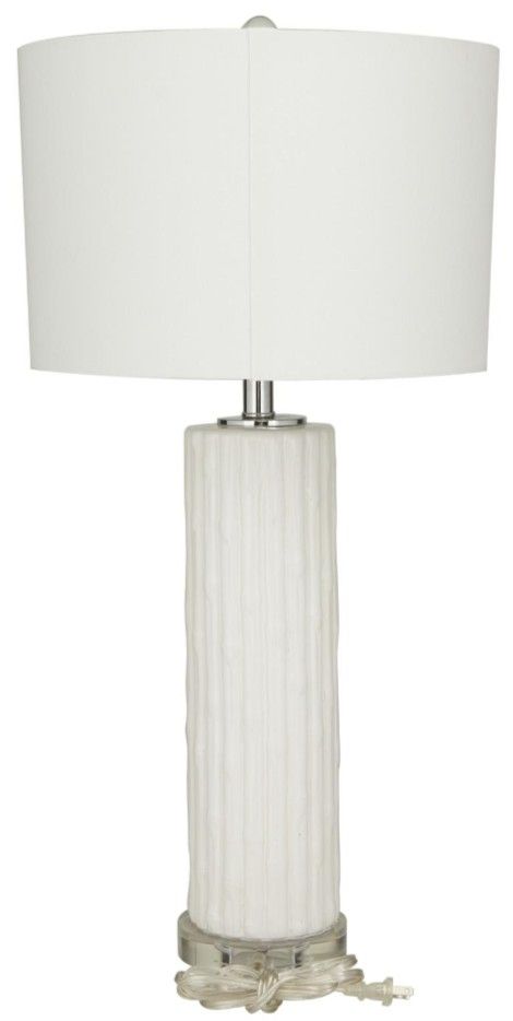 Deco Marche White Ceramic Fluted Base Table Lamp with Drum Shade-1