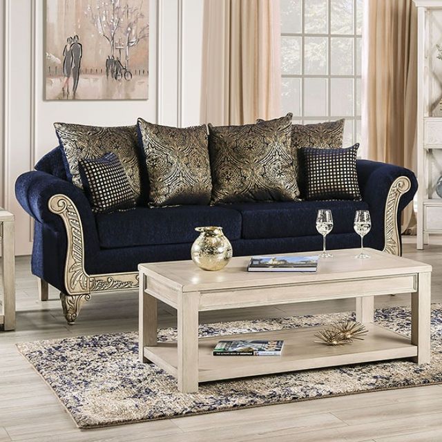 Furniture of America® Marinella Royal Blue 2-Piece Sofa and Loveseat Set-1