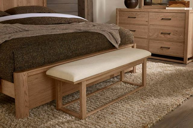 Vaughan-Bassett Lodge & Loft Blond Oak/Ivory Cream Upholstered Bench-1