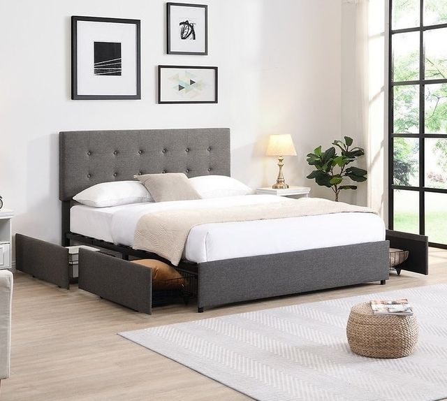 IFDC Dark Gray Queen Platform Storage Bed-1
