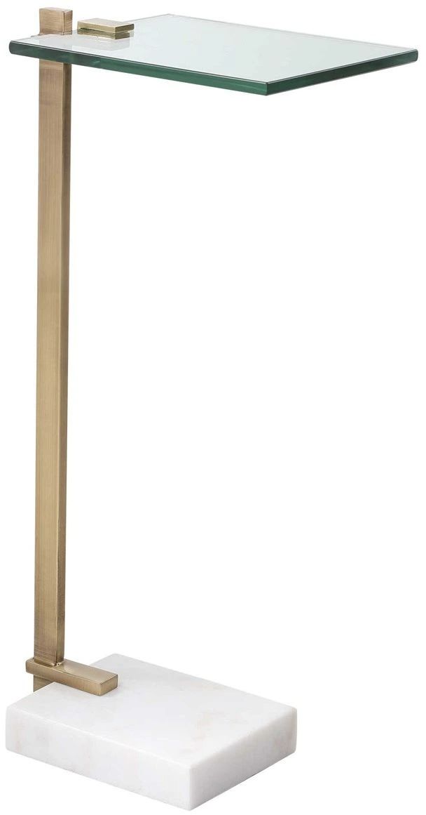 Uttermost® Butler Glass Top Accent Table with Brushed Brass/White Base-0