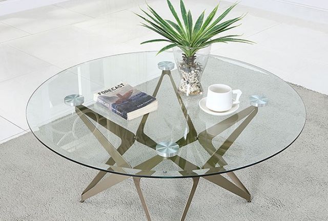 Furniture of America® Alvise Glass Top End Table with Champagne Cross Legs-2