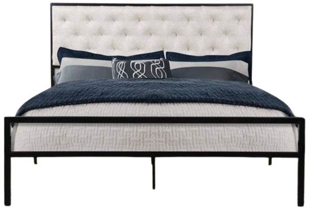 Milton Greens Stars Beige Full Metal Platform Bed with Upholstered Headboard-0