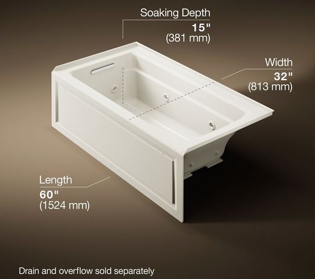 KOHLER® Archer® Biscuit 72" x 36" Alcove Whirlpool Bath with Bask® Heated Surface - Left Drain-3