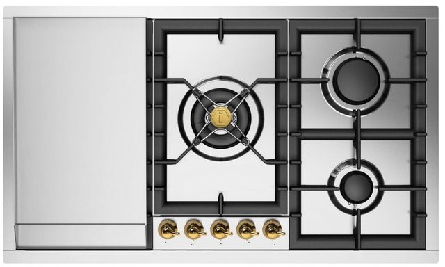 Ilve® Nostalgie II 36'' Stainless Steel Liquid Propane Gas Cooktop with Griddle-0