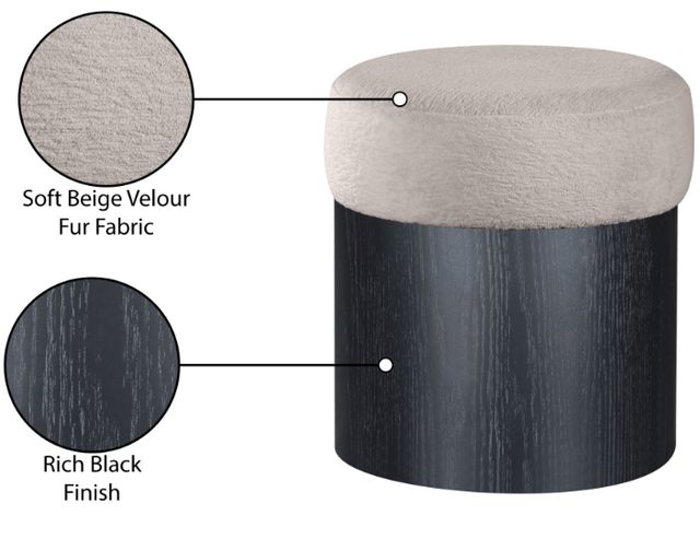 Meridian Furniture Nimes Beige/Black Velour Fur Ottoman-4