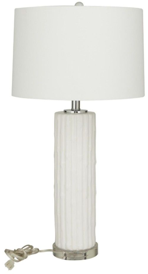 Deco Marche White Ceramic Fluted Base Table Lamp with Drum Shade-0